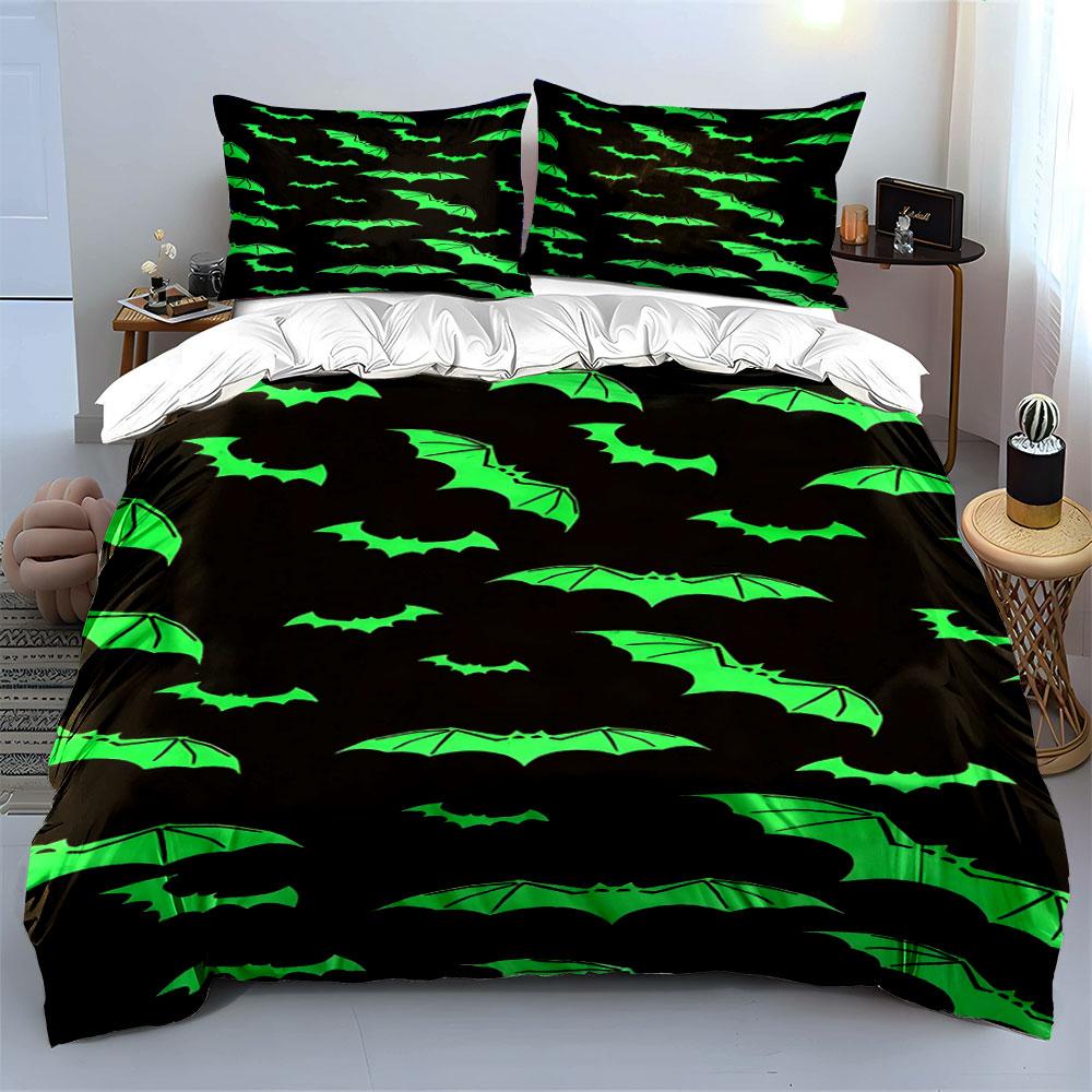 Green bats on black. Bedding sets Duvet cover sets Duvet covers Pillowcases(1*Duvet Cover 2*Pillowcases without duvet insert)