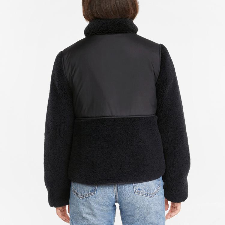 Puma Sherpa Retro Color Block Faux Shearling Stand Collar Jacket Women Jacket Black 846362-01