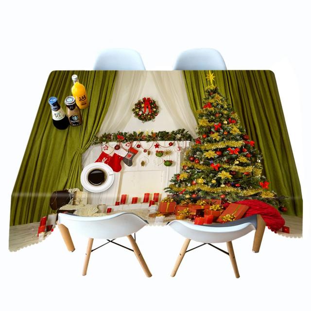 Thicken Cotton Christmas Tablecloth Fireplace Christmas Socks Pattern Rectangular Round Table Cloth For Wedding Picnic Party