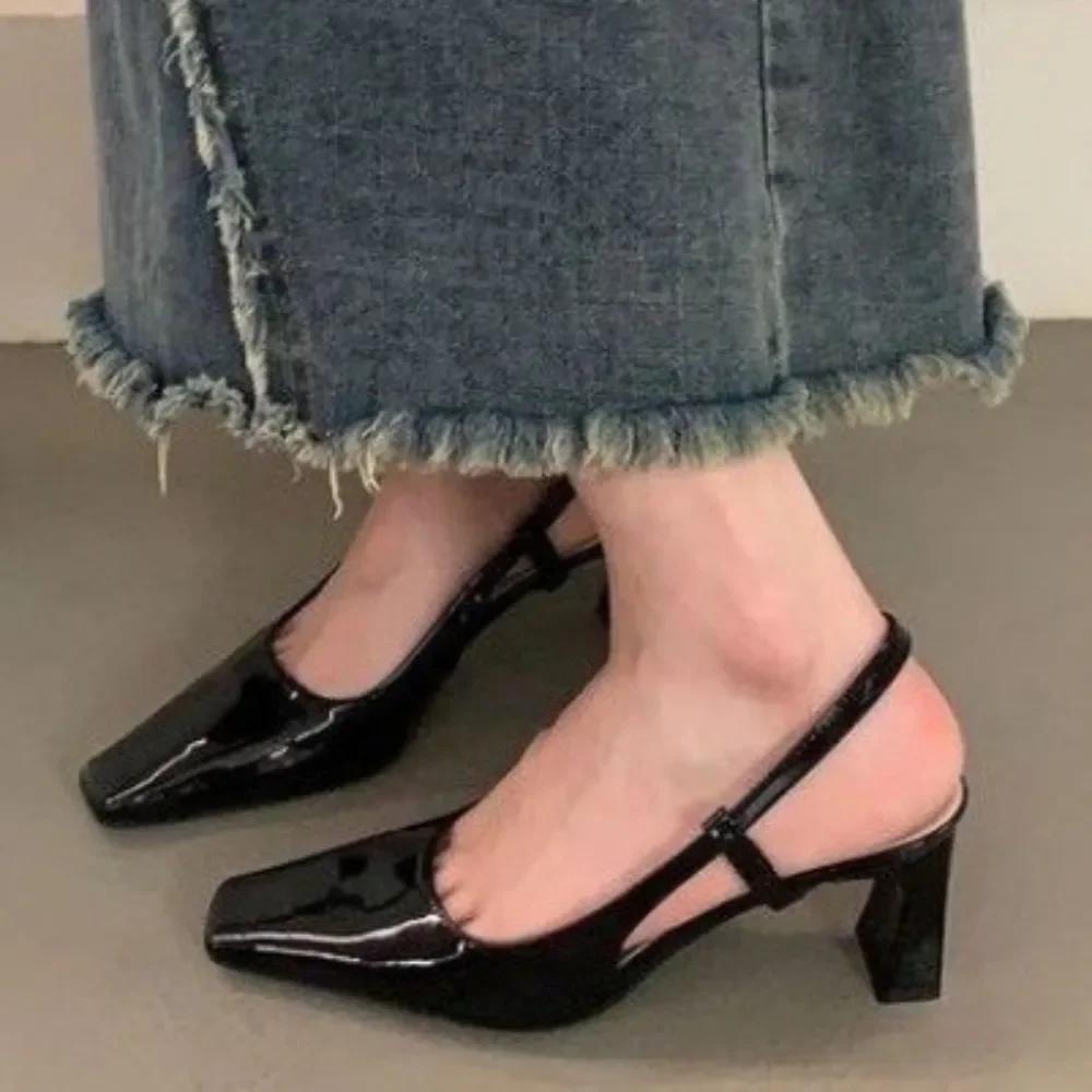 Fashion Leather Mary Janes Shoes 2024 Summer New Fashion Square Toe Women's Pumps Comfortable Chunky Heel Ladies Single Shoes