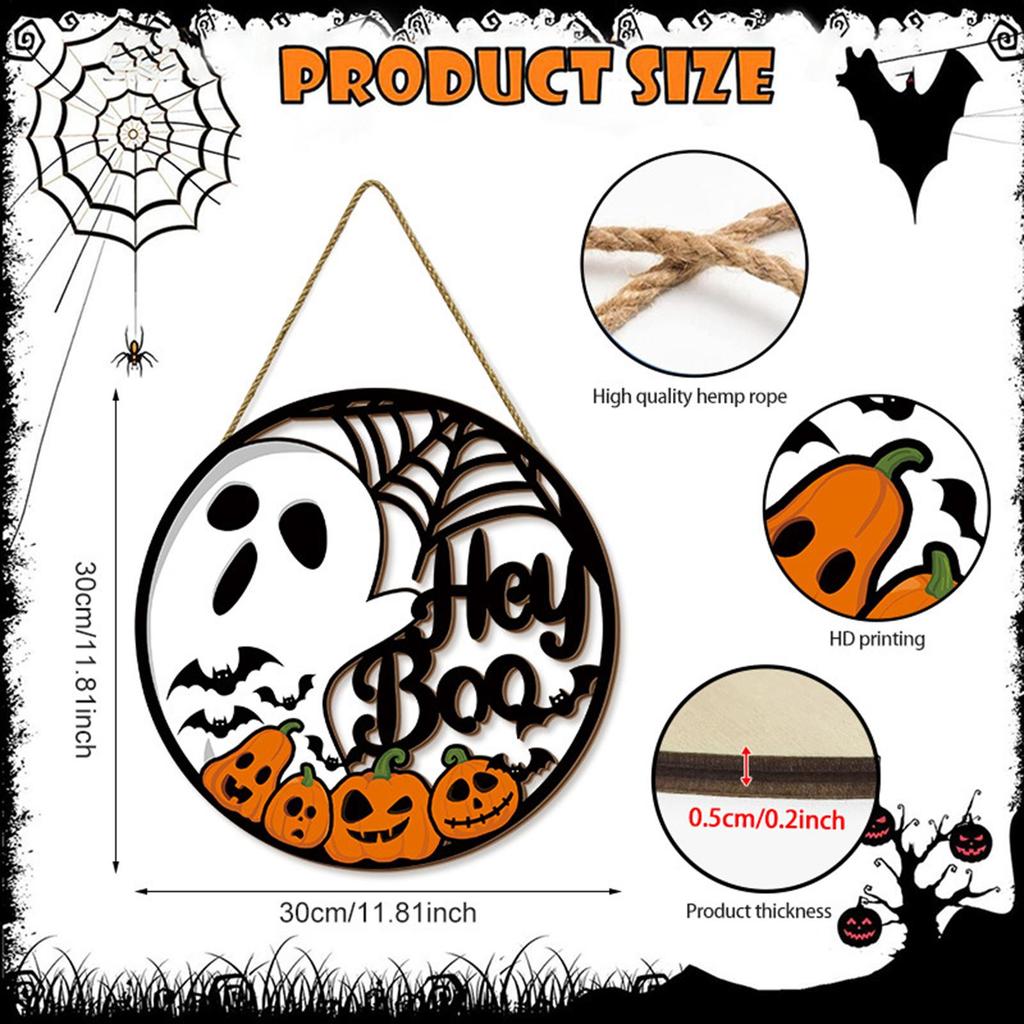 Front Door Sign Cute Ghost Pumpkin Wreaths Spider Web Round Halloween Wreath Decorations For Home Mantle Living Room Entryway