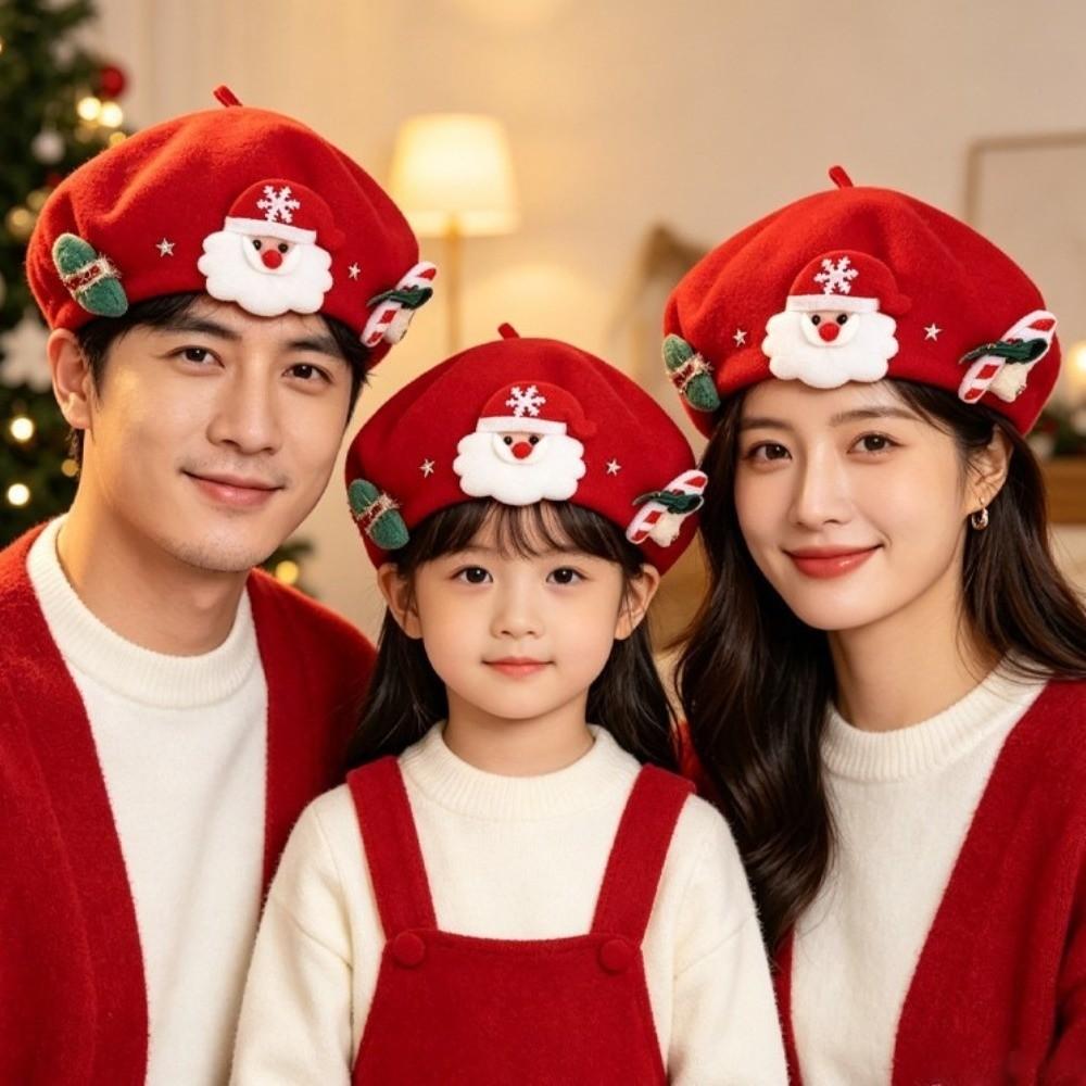 Christmas Tree Santa Claus Beret Star Xmas Painter Hat Sweet Christmas Beret  Women