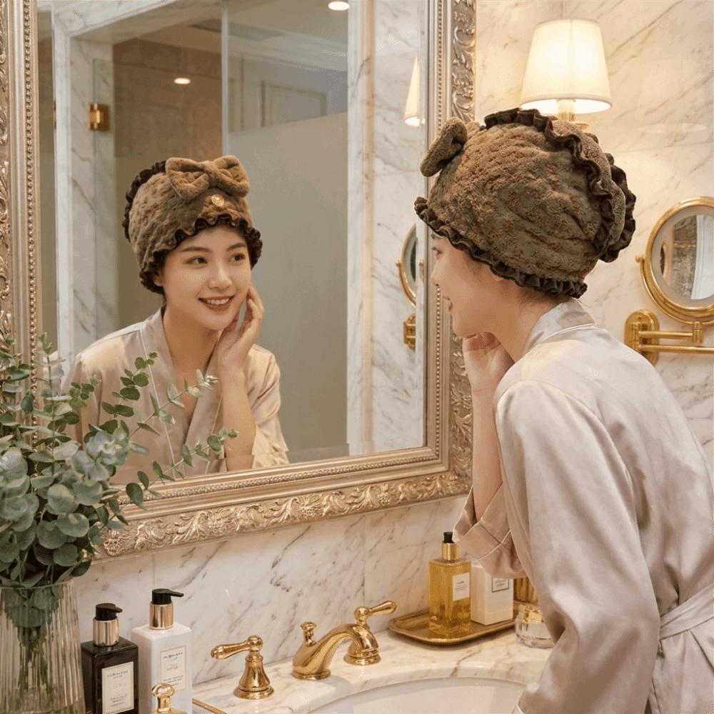 Floral Print Super Absorbent Dry Hair Cap Coral Fleece Towel Cap Creative Hair Towel Wrap Bathroom
