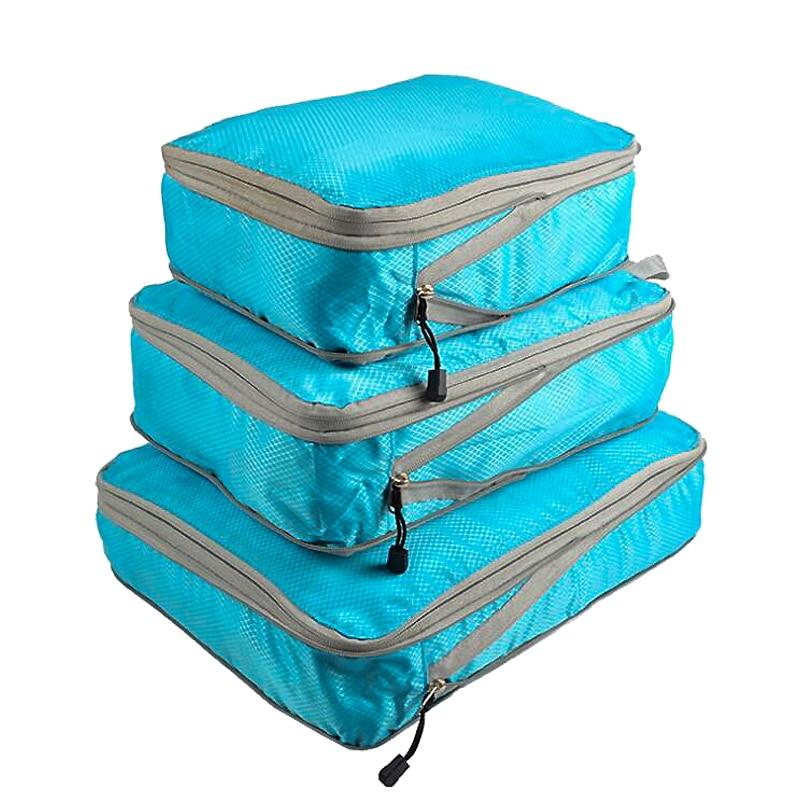 Rantion 3pcs/set Compression Packing Cubes Travel Storage Bag Luggage Suitcase Organizer Set Foldable Waterproof Nylon Material