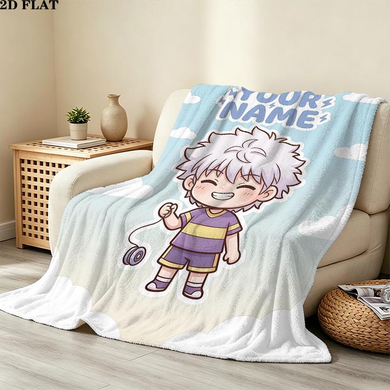 Custom Name,Killua Zoldyck Printed Flannel Blanket, soft throw for bedroom sofa, washable, Christmas present, great gift.