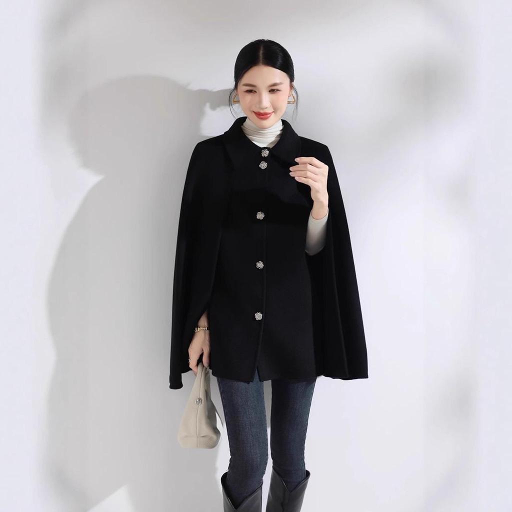 Women's Double-Sided Wool Cape Vest Coat, Mid-Length, Petite 2025