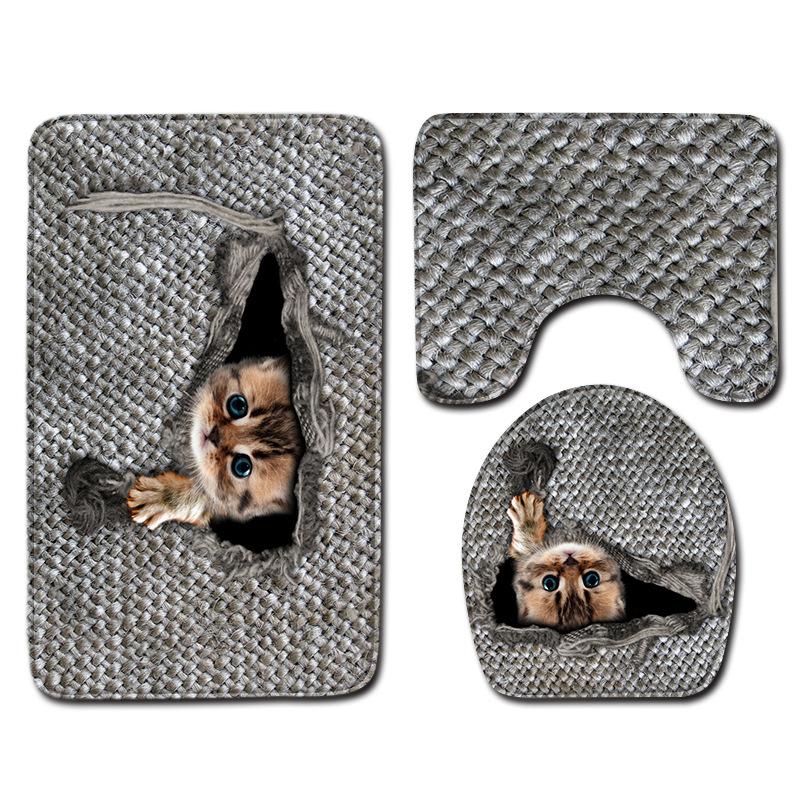 Tree Hole 3D Toilet Floor Mat Animal Bathroom Non-Slip Mat Toilet Three-Piece Carpet Pattern Can Be