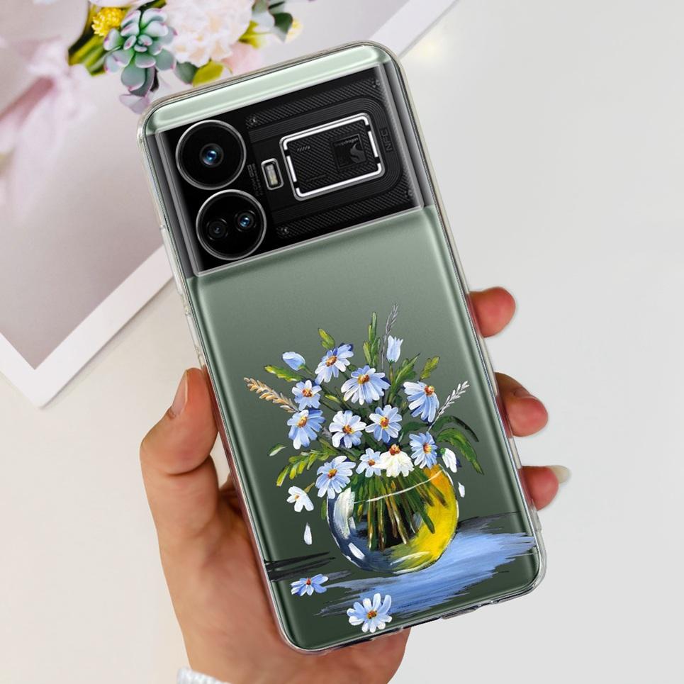 For Realme GT5 Case Clear Silicone Soft TPU Cover For OPPO Realme GT 5 RealmeGT5 Cases Flower Marble Jelly Bumper Coques