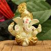 Ganesha Idol Terracotta Gold Plated Ganesh Statue (Golden, 8x6cm)