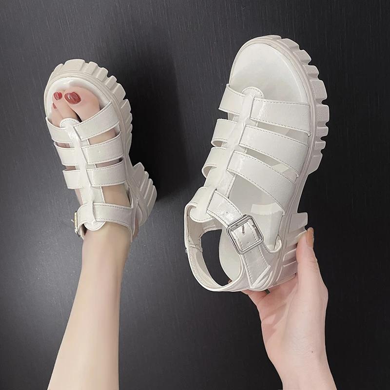 Женские спортивные сандалии на танкетке, сексуальные женские сандалии с открытым носком, уличная крутая обувь на платформе, женские пляжные сандалии De Mujer