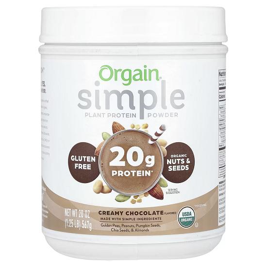 Simple, Plant Protein Powder, Creamy Chocolate, 1.25 Lb (567 G)