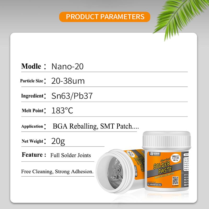 20 г паяльной пасты, температура плавления флюса, 183 ℃, оловянная паяльная паста для SMD BGA, реболлинга, ремонта печатных плат мобильного телефона