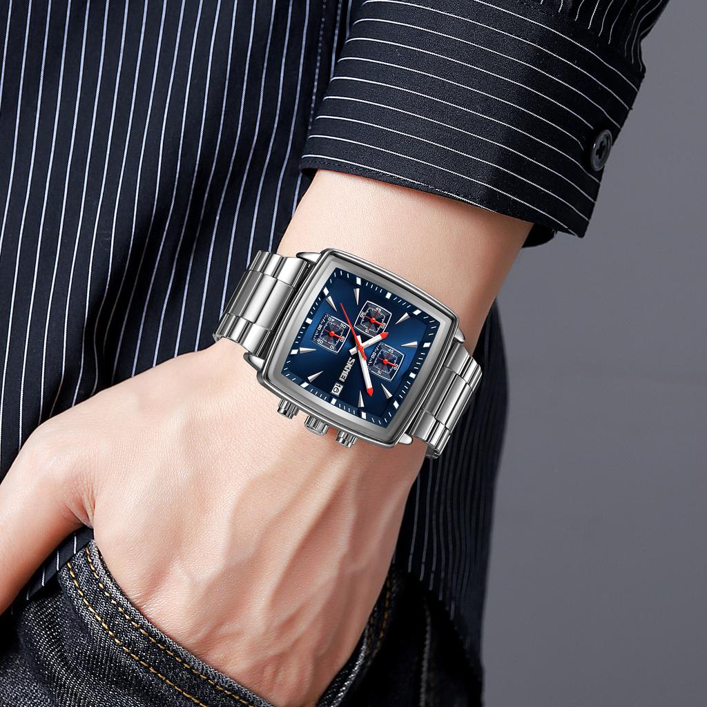 Новые кварцевые часы мужские прямоугольные наручные часы мужские роскошные деловые часы с хронографом Relogio Masculinoes