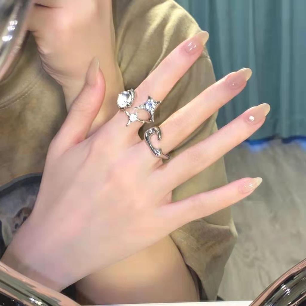 Холодный Ветер Открытое Кольцо Женское Нишевый Дизайн Высокий Сенс Крупный Циркон Кольцо на Указательный Палец Кольцо Личности