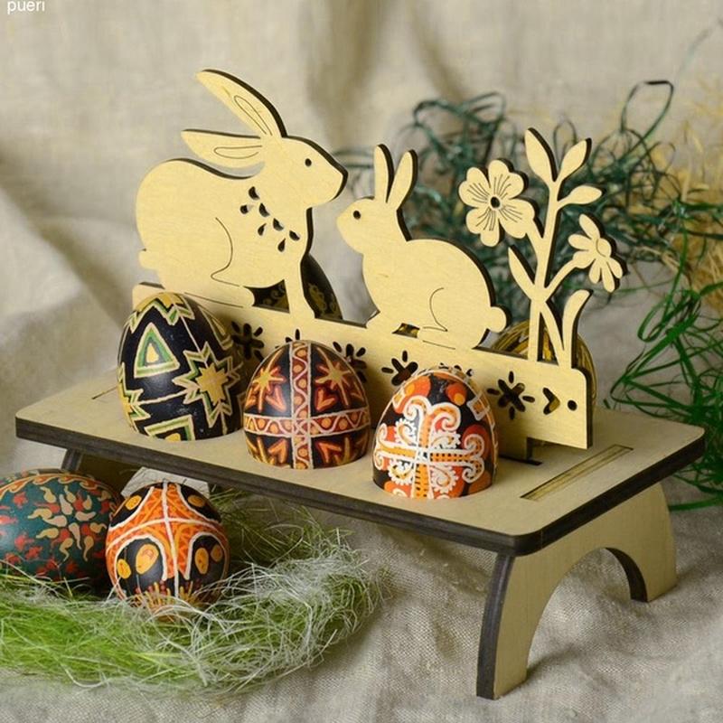 Creative DIY Rabbit Chick Easter Egg Tray Wooden Cute Party Decoration
