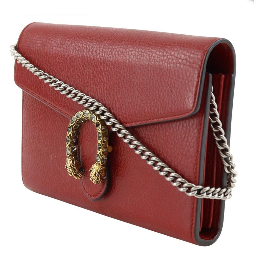 GUCCI Dionysus Chain wallet 401231 Shoulder Red Calfskin Women Used