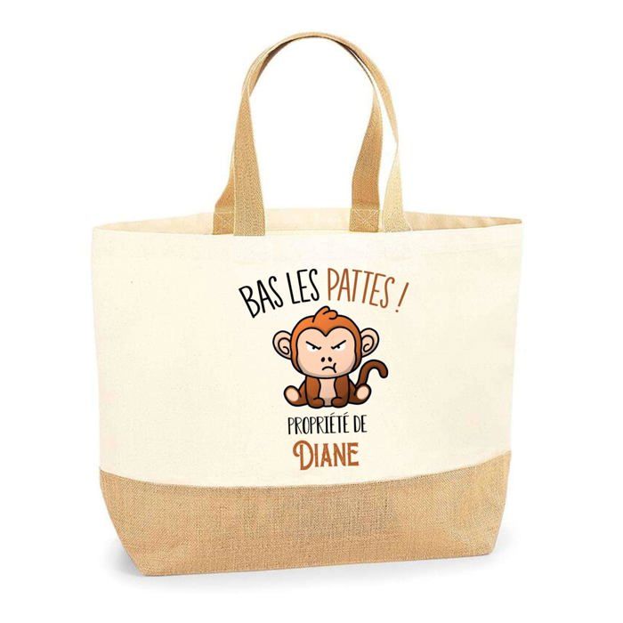 Sac cabas - PLANETEE - Diane Bas les pattes Singe - Jute et coton - Imprimé en France - Anses solides