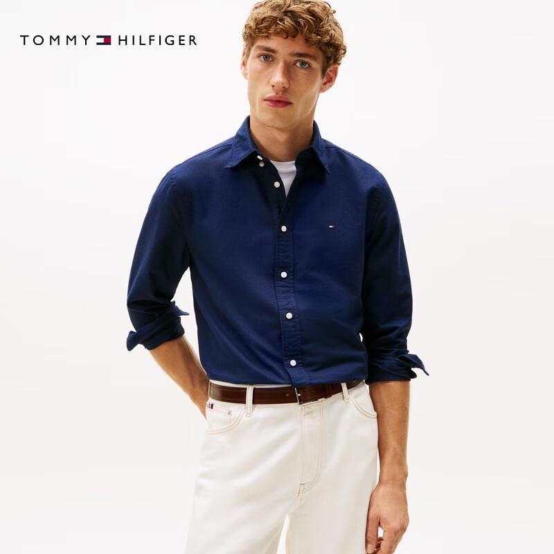 Tommy Hilfiger Мужская рубашка-куртка из чистого хлопка Оксфорд с длинным рукавом