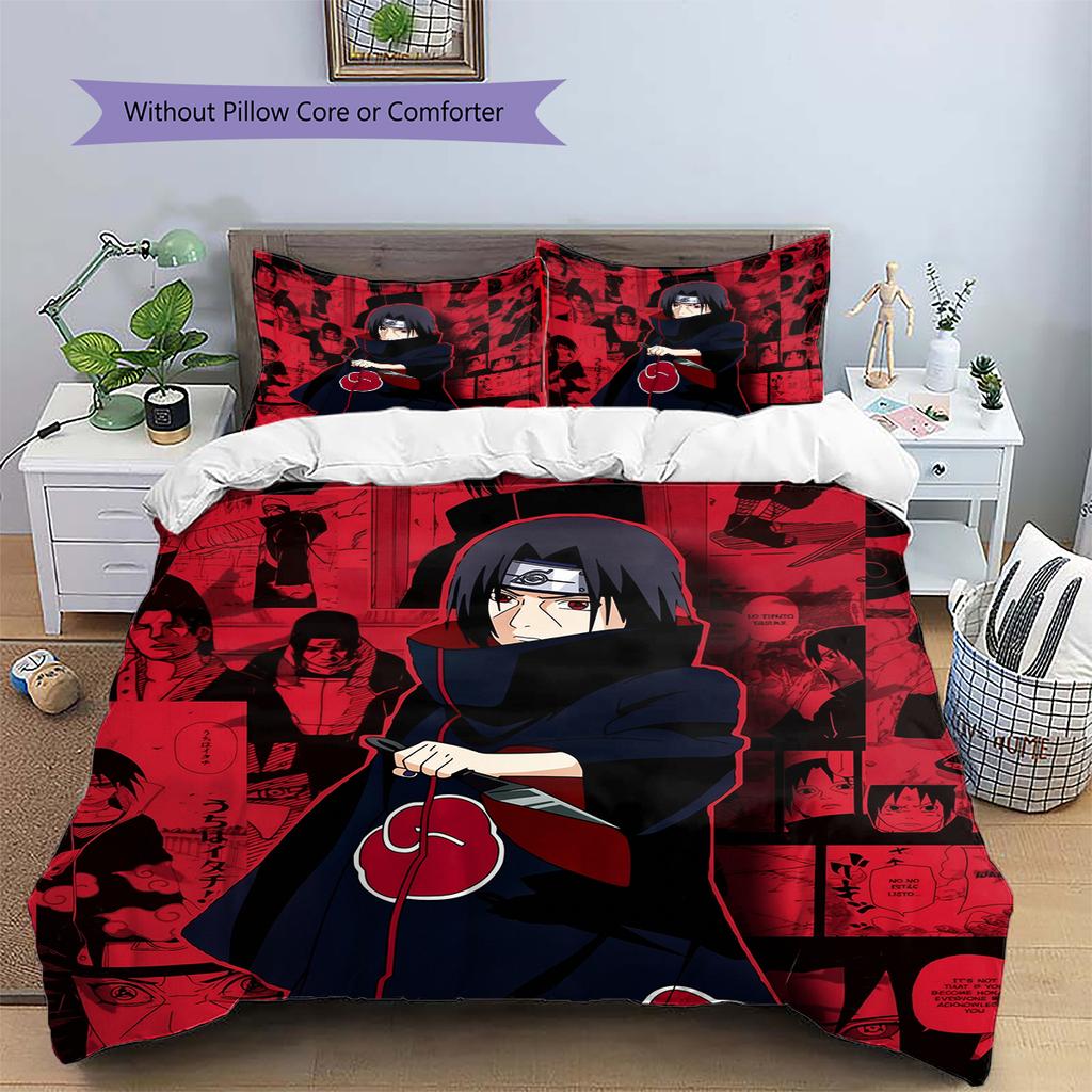 Постельное белье с узором Итачи Учиха из аниме Наруто, домашний декор, подарок на день рождения (1 пододеяльник + 2 наволочки, без наполнителя)