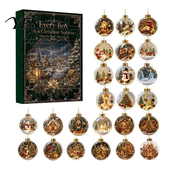 Winter Holiday Party Favors Christmas Advent Calendar, Acrylic 2D Flat Crystal Ball Pendants with Lanyard, Festive Home Supplies 24 Day Tree
