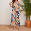 Женский весенне-летний новый костюм в повседневном праздничном стиле с принтом халтер и брюками широкого покроя