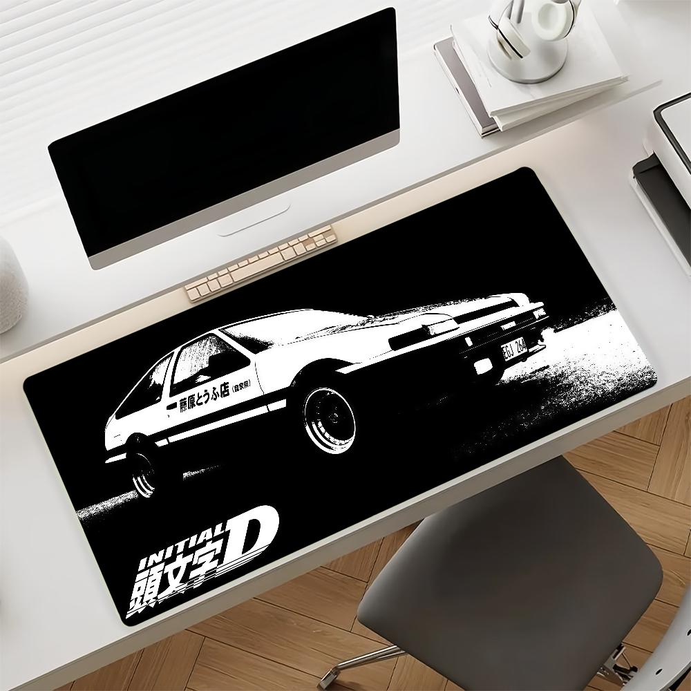 Черно-белый игровой коврик для мыши Initial D с противоскользящей резиновой основой, большой коврик для клавиатуры ПК, ноутбука, стола для офиса, студента, дома