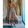 Летнее новое бохо-праздничное платье с разноцветным принтом и бюстье, большие свободные платья для женщин