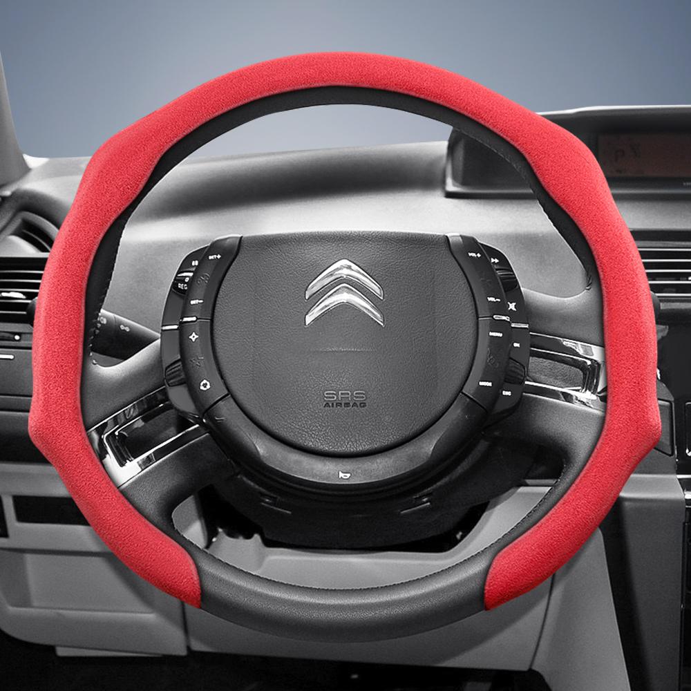 vcxja9 Suitable for Citroen Premium Suede Snap-On Steering Wheel Cover, Non-Slip and Durable, for C3 C4 X Berlingo C5 Aircross Jumper Spacetourer 