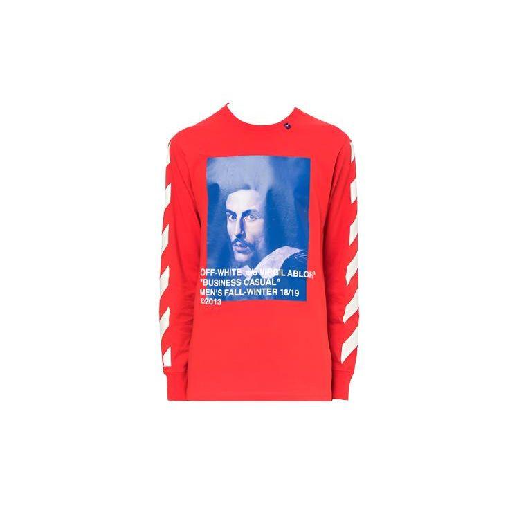 Off-White Футболка с длинным рукавом с принтом, мужские топы, красная OMAB001F181850112030