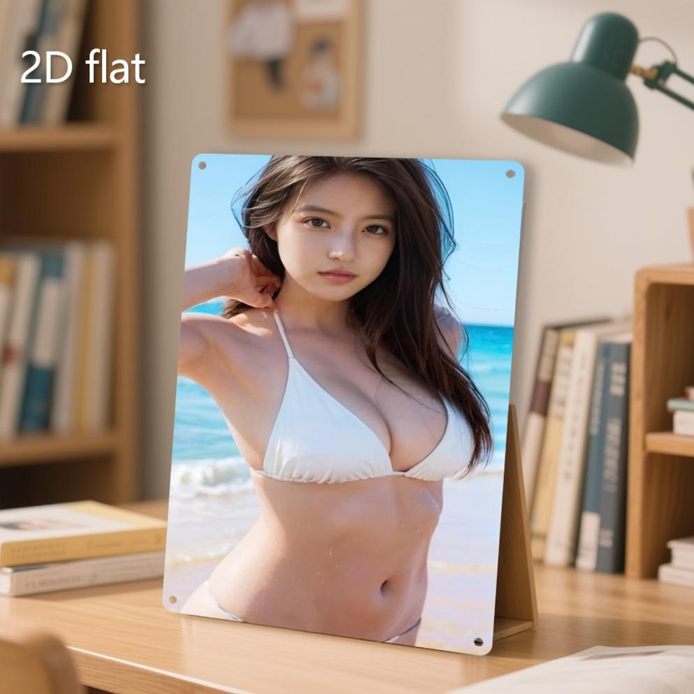 Металлическая настенная картина «Девушка в бикини на Железном пляже» 20x30 см, всепогодная, для внутреннего и наружного декора, табличка