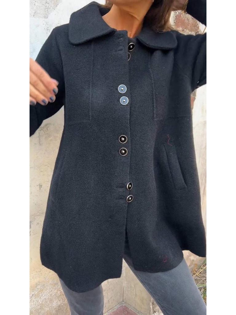 Женское осенне-зимнее повседневное однобортное шерстяное пальто с отложным воротником