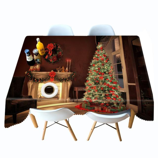 Christmas Tree Tablecloth Fireplace Gift And Socks Decoration Pattern Rectangular Round Table Cloth Cover Towel