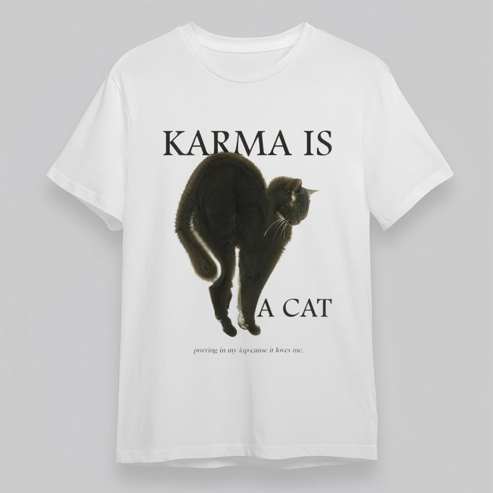 Women's Oversize T-shirt With Karma Is A Cat Graphic Unisex 100% Cotton Tops