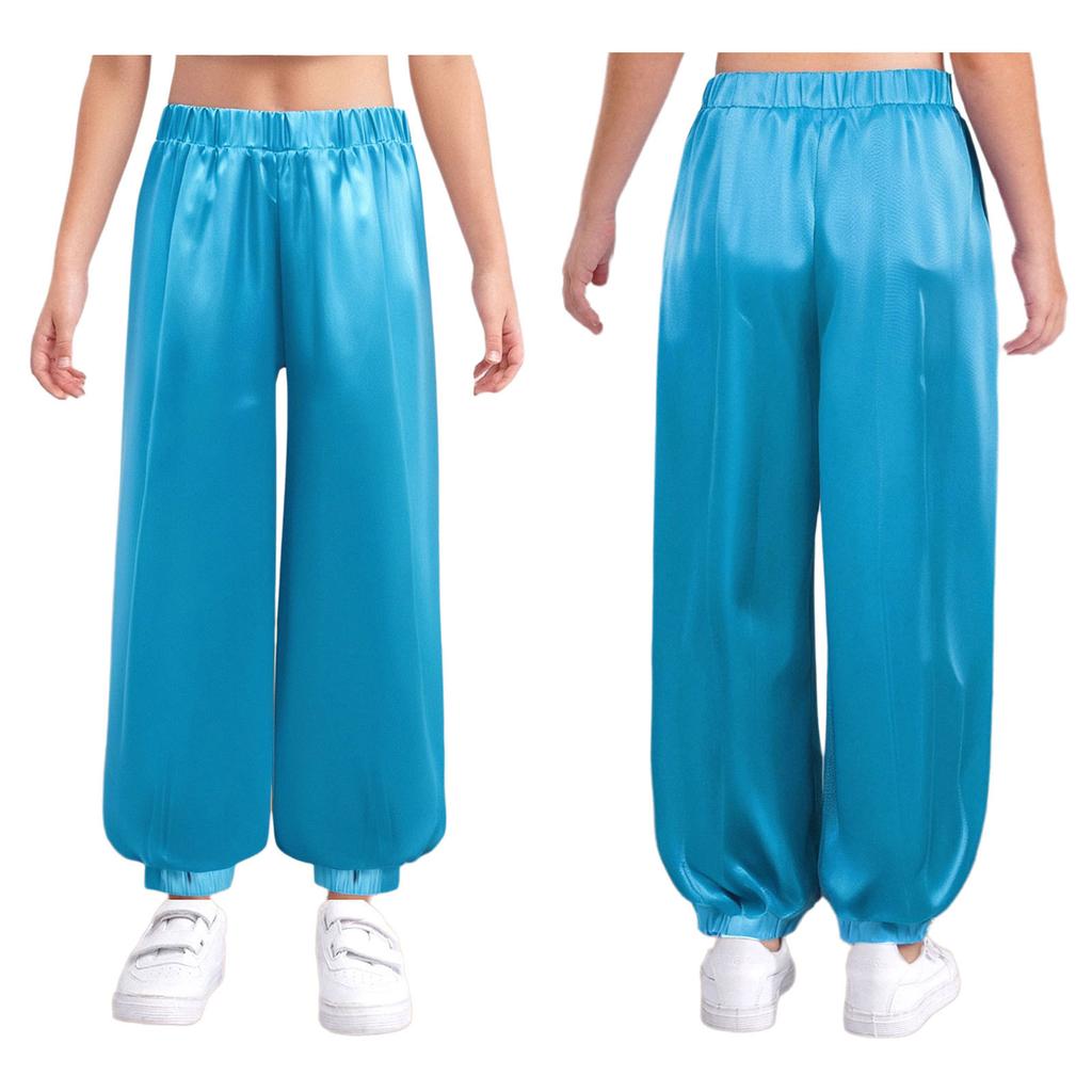 Kids Performance Bloomers - Loose Satin Belly Dance Pants with Elastic Waistband for Parties & Shows