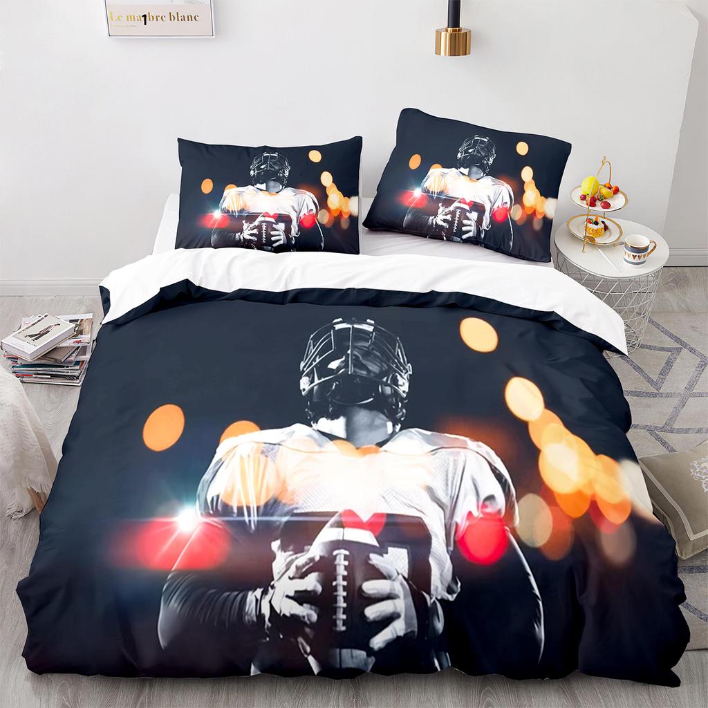 American Football King Queen Duvet Cover Rugby Player Pattern Bedding Set For Kids Teens Adults Ball Sport Polyester Quilt Cover