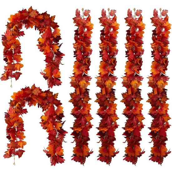 170CM Fall Maple Leaf Garland Indoor Outdoor Hanging Artificial Leaves Plants Vine Rattan Halloween Autumn Mantle Fireplace Porch Decoration