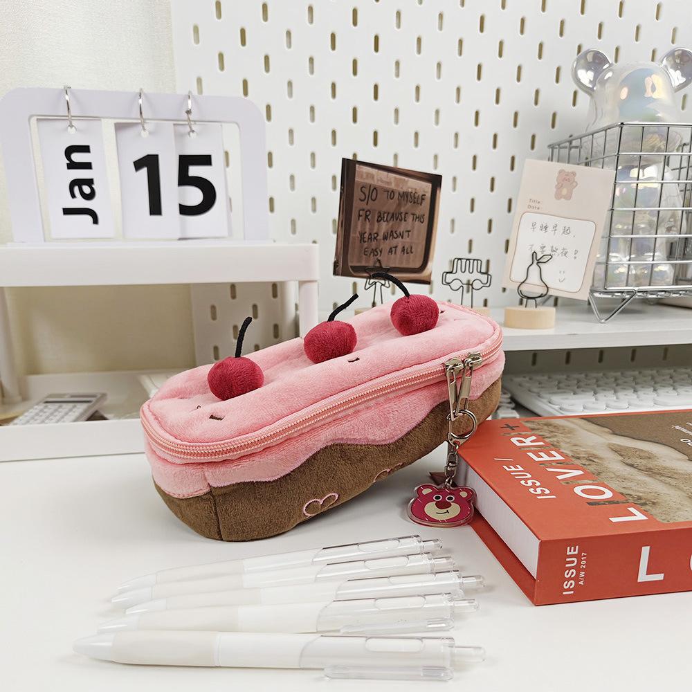 Cute Plush Cherry Cake Pencil Case Estuches Escolares Pencil Pouch Large Capacity Kalemlik Trousse School Supplies Pencil Case