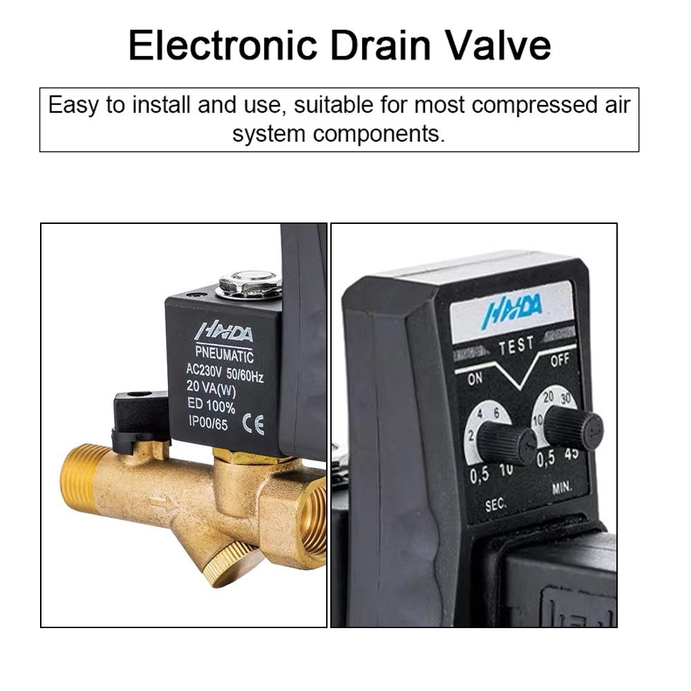 12-дюймовый электронный сливной клапан, латунный автоматический клапан слива конденсата с таймером, 2-ходовой, однонаправленный