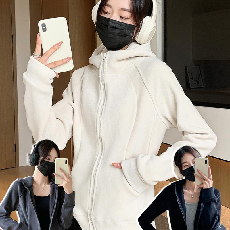 Женская спортивная куртка на молнии с капюшоном, осенне-зимняя, на флисовой подкладке, утолщенная, худи, однотонная, повседневная, свободная, кардиган
