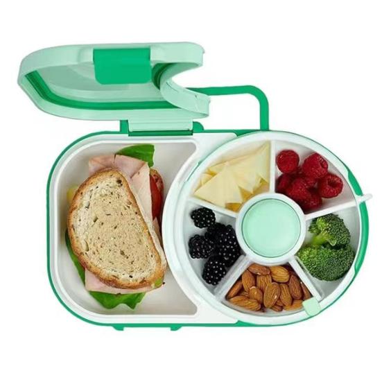 Детский ланч-бокс, вращающийся органайзер для закусок, 5-секционный бенто-бокс с маленьким вращающимся контейнером для закусок, откидной контейнер для ланча для школы, путешествий