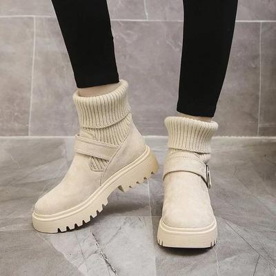 Женские носки-ботинки Белые ботинки на платформе для зимы осени Стрейчевые ботильоны Ботинки на толстой подошве Клиновидные Mujer