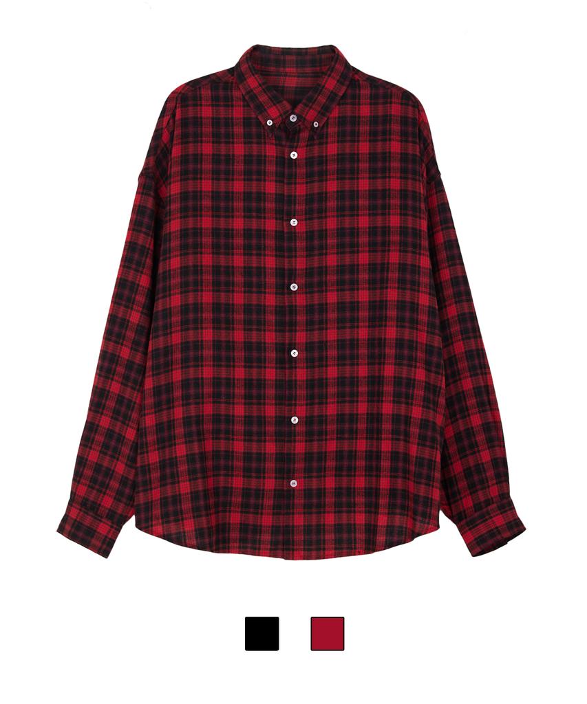 CREAM SODA LAB Big Oversized Tartan Check Shirt Red