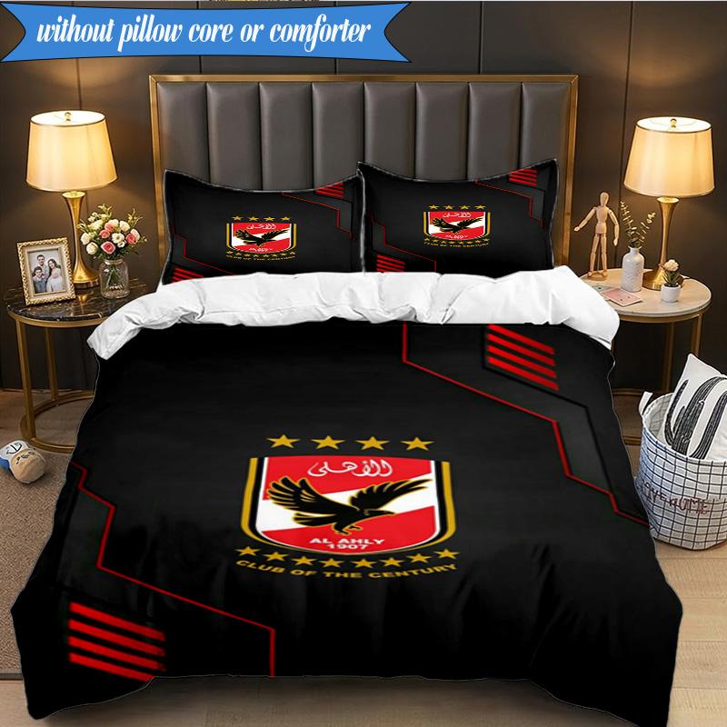 3PCS Ahly Football club Printed Soft Bedding Set,Including 1pc Duvet Cover And 2pcs Pillowcases Perfect for Bedroom, Dormitory, Fan gift
