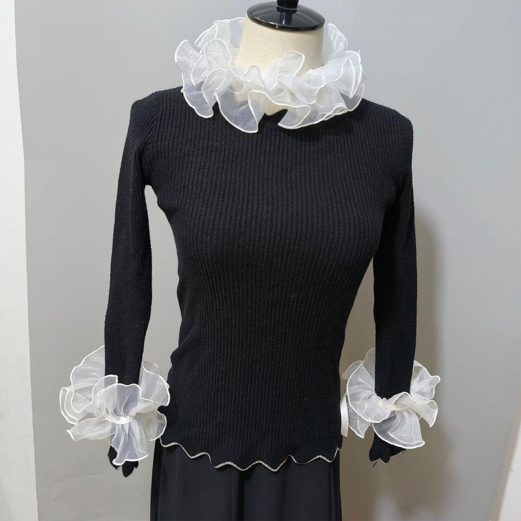 Elizabethan Ruffle False Collar Organza Mesh Neck Ruff Wrist Cuffs for Women Sweater Clothing Decorative Accessory
