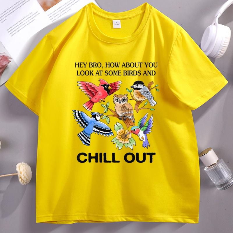 Chill Birds Unisex Tshirt Unisex Unisex Casual Graphic T Shirts Cotton Short Sleeve Round Neck Tshirt Unisex Cool Streetwear Tees