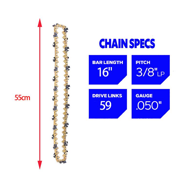 1/2/3/4/6 шт. 16-дюймовая цепная пила, лезвие для лесозаготовок, аксессуары для электропил, 59 приводных звеньев, 29 режущих звеньев, шаг 3/8 дюйма, LP, .050"