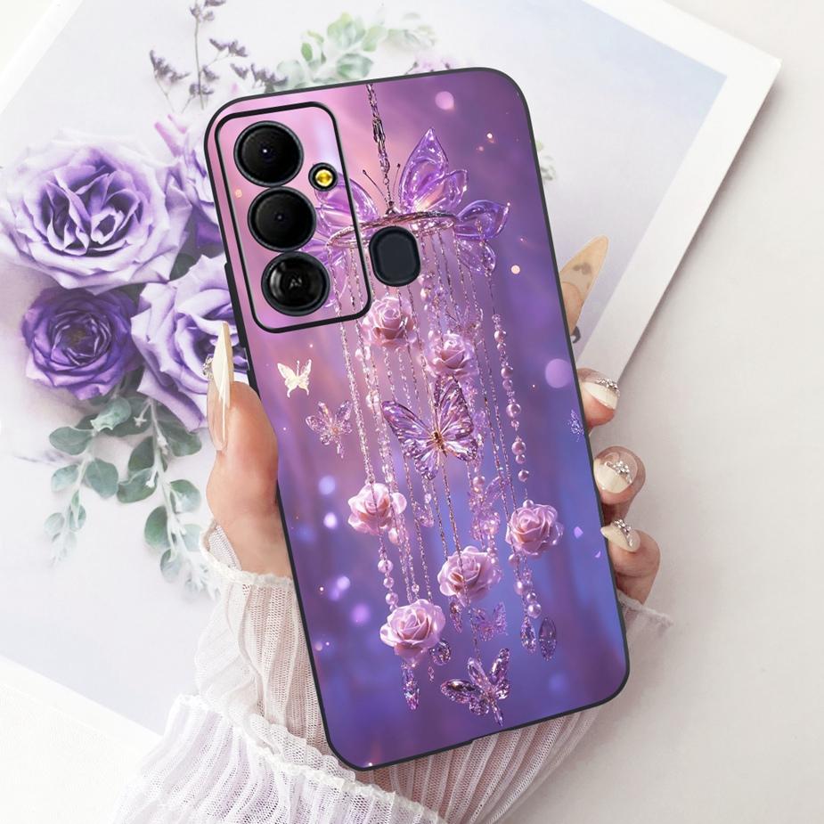 Чехол для Tecno Pop 6 GO BE6j Милый Цветок Бант Расписной Чехол Мягкий ТПУ Чехол для Телефона Для Tecno Pop 6 Pro BE8 Pop6 GO Задняя Крышка Coque