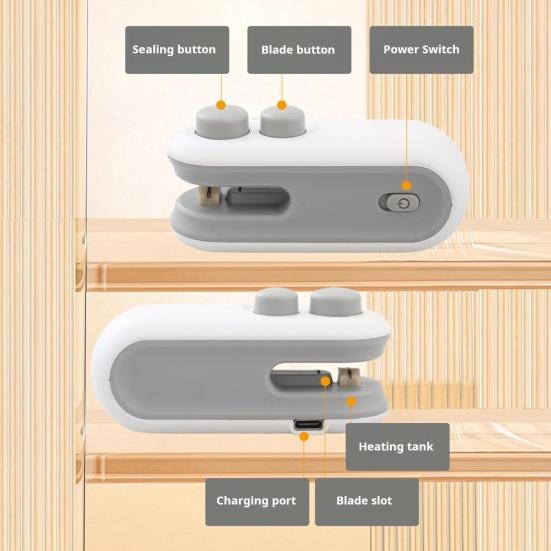 1Pc/2Pcs Mini Bag Sealer 2 In 1 Rechargeable Small Heat Sealer with Cutter Portable Magnetic Food Sealer for Snacks Candies Plastic Bag Food Storage