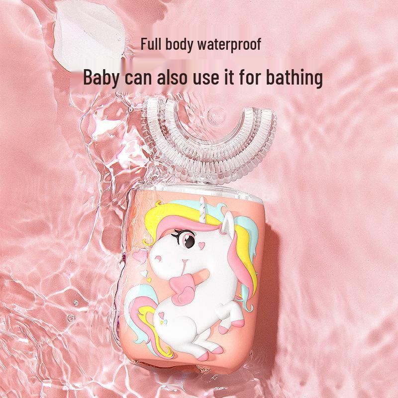 Children's U-Shaped Electric Toothbrush with Sonic USB Charging, Soft Silicone Bristles, and Baby Tooth Protection