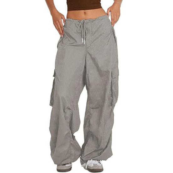 Женские брюки-карго, регулируемые широкие летние брюки с завязками на шнурке и множеством карманов, однотонные длинные брюки с низкой посадкой